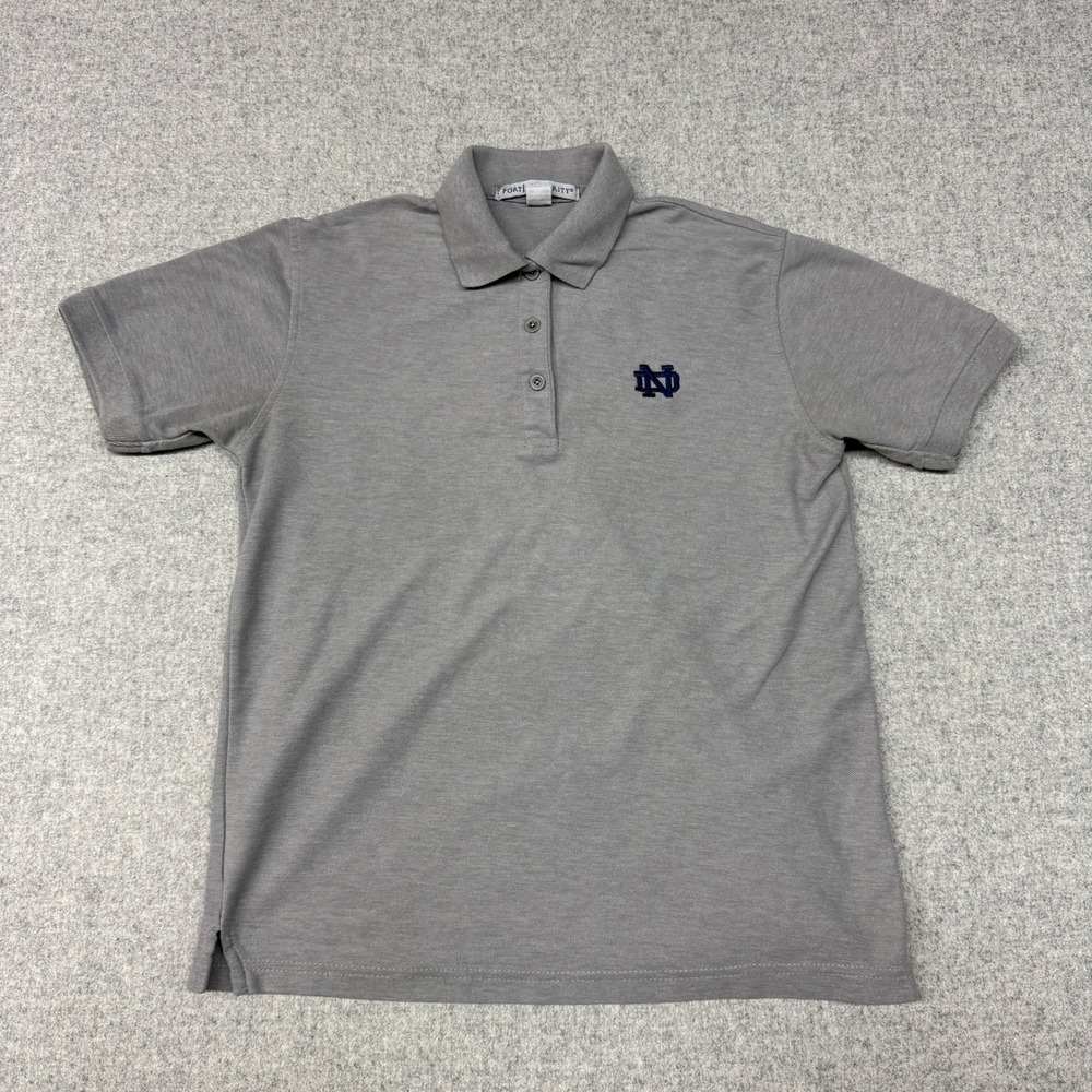 Port Authority Notre Dame Polo Shirt Size S Gray ND Embroidered Short Sleeve Top